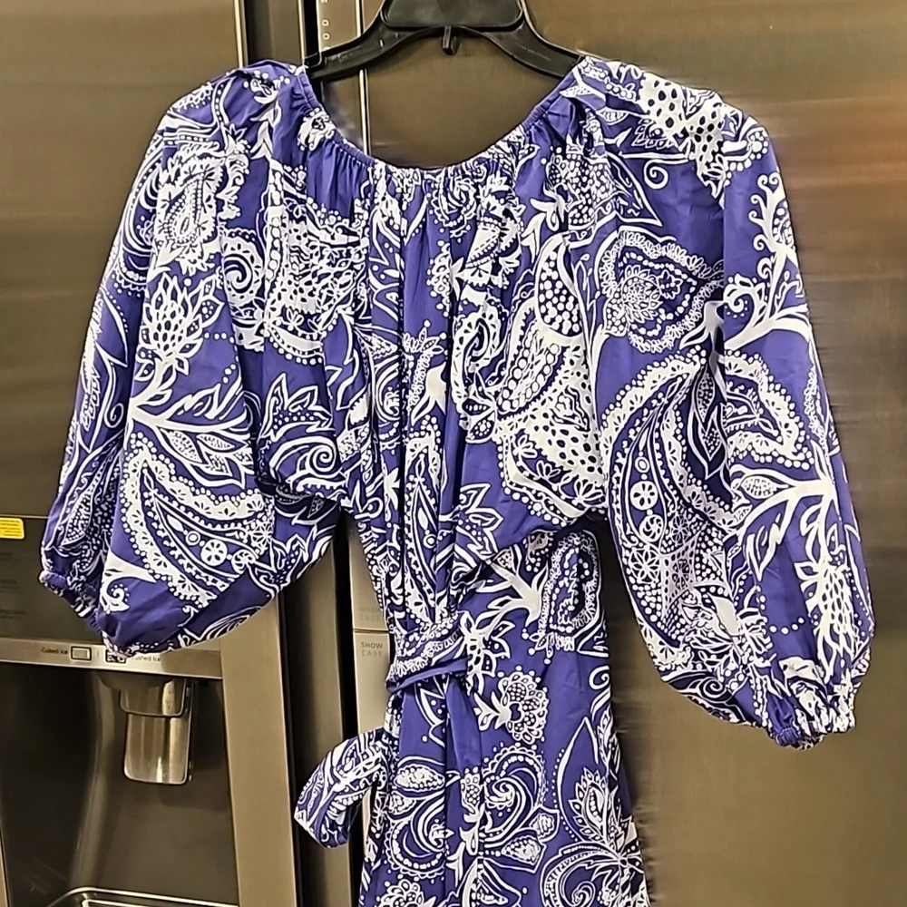 💕MARA HOFFMAN💕 Fila Dress ~ Purple with White Abstract Print Small S NWT - Picture 12 of 16